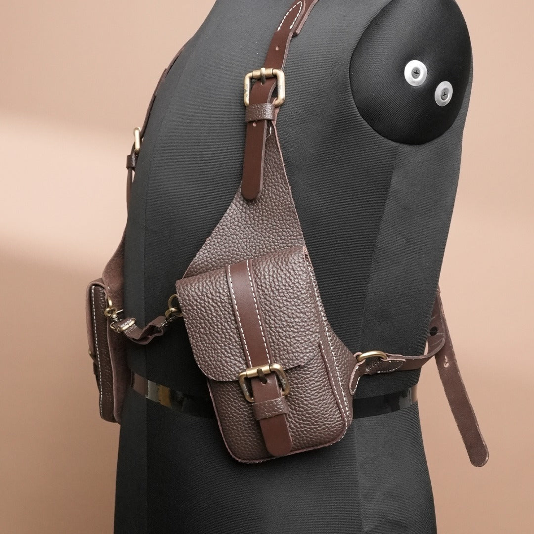 Handcrafted Brown Leather Shoulder Harness Utility Bag by Piel Cuero