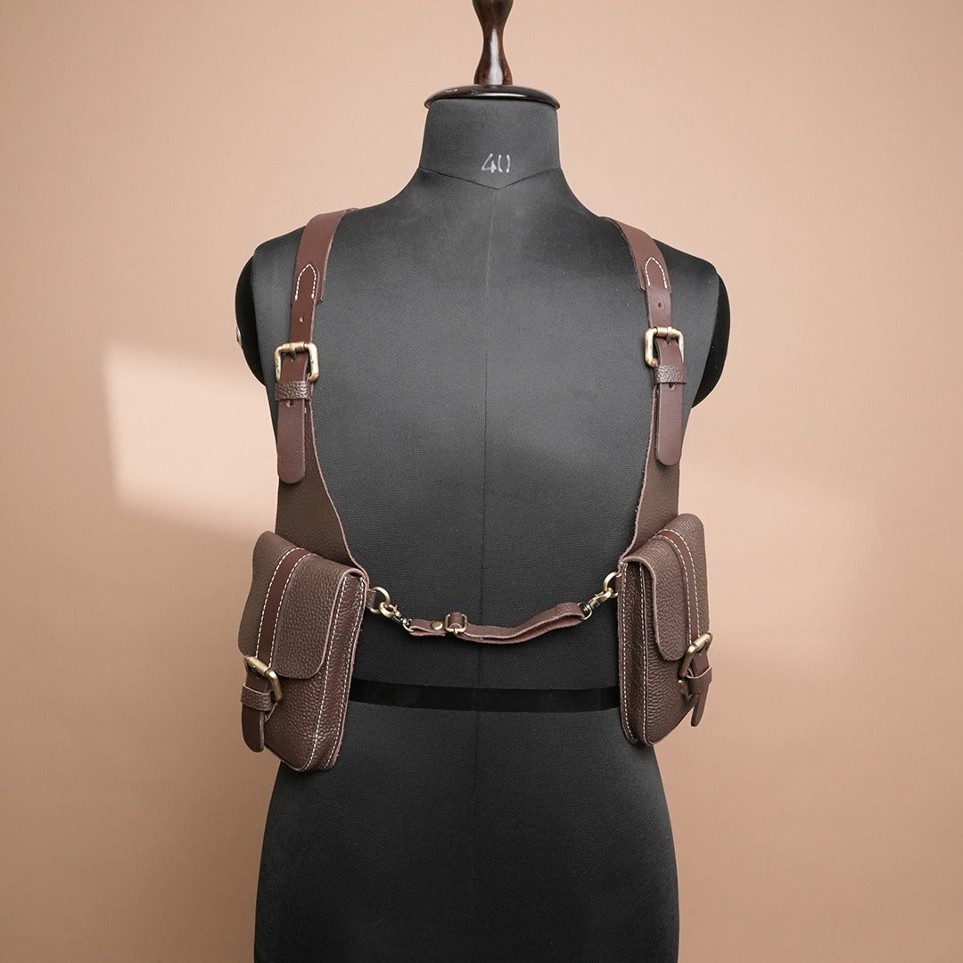 Handcrafted Brown Leather Shoulder Harness Utility Bag by Piel Cuero