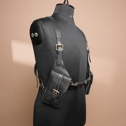 Handcrafted Black Leather Shoulder Harness Utility Bag by Piel Cuero