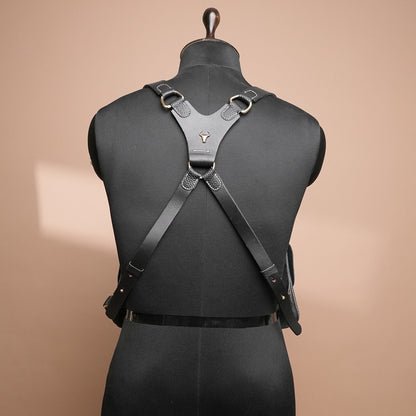 Handcrafted Black Leather Shoulder Harness Utility Bag by Piel Cuero