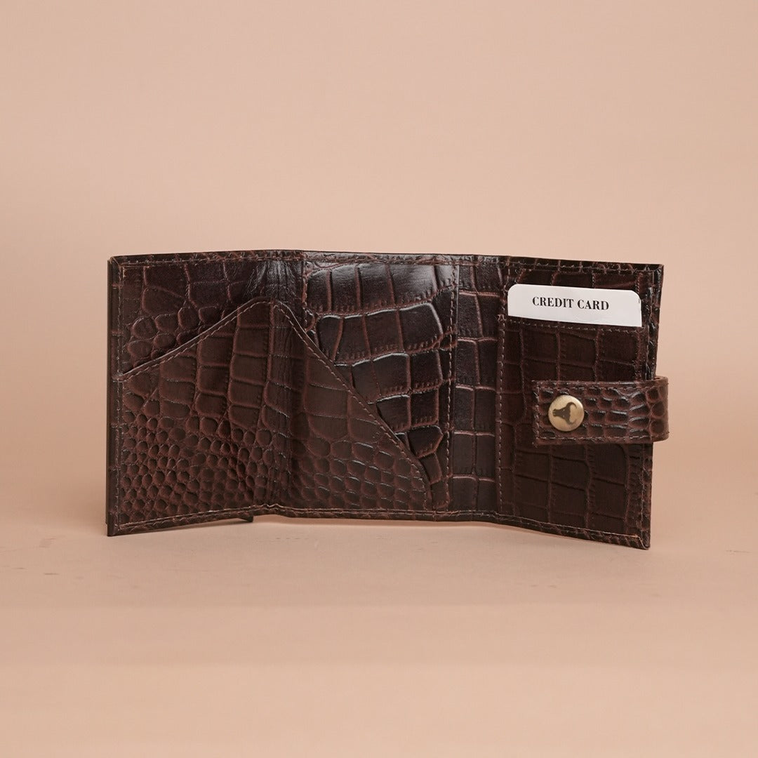 Piel Cuero Brown Croc Texture Leather Card Holder  for Men