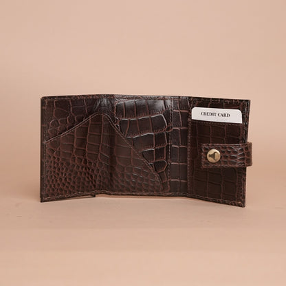 Piel Cuero Brown Croc Texture Leather Card Holder  for Men