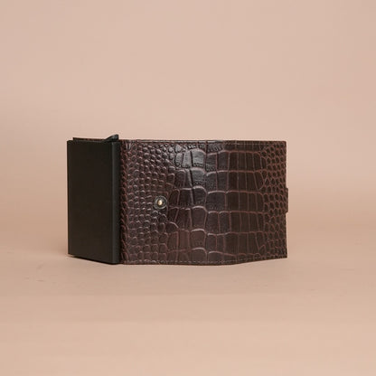 Piel Cuero Brown Croc Texture Leather Card Holder  for Men
