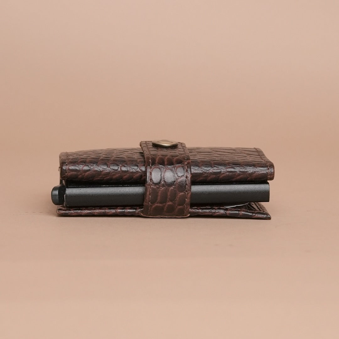 Piel Cuero Brown Croc Texture Leather Card Holder  for Men