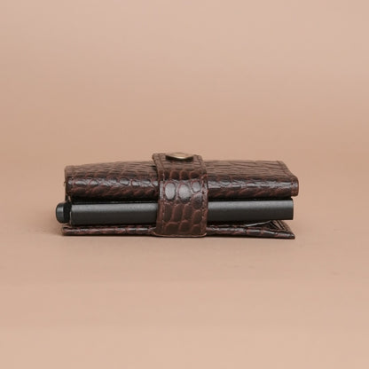 Piel Cuero Brown Croc Texture Leather Card Holder  for Men