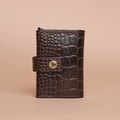 Piel Cuero Brown Croc Texture Leather Card Holder  for Men