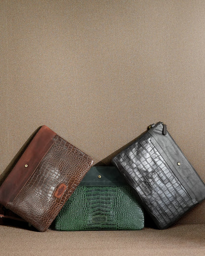 Piel Cuero Emerald Croc  Green Leather Handbag