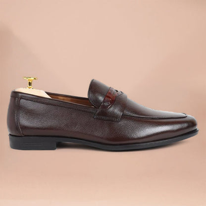 Piel Cuero Men’s Dark Brown Pebble‑Grain Leather Penny Loafers