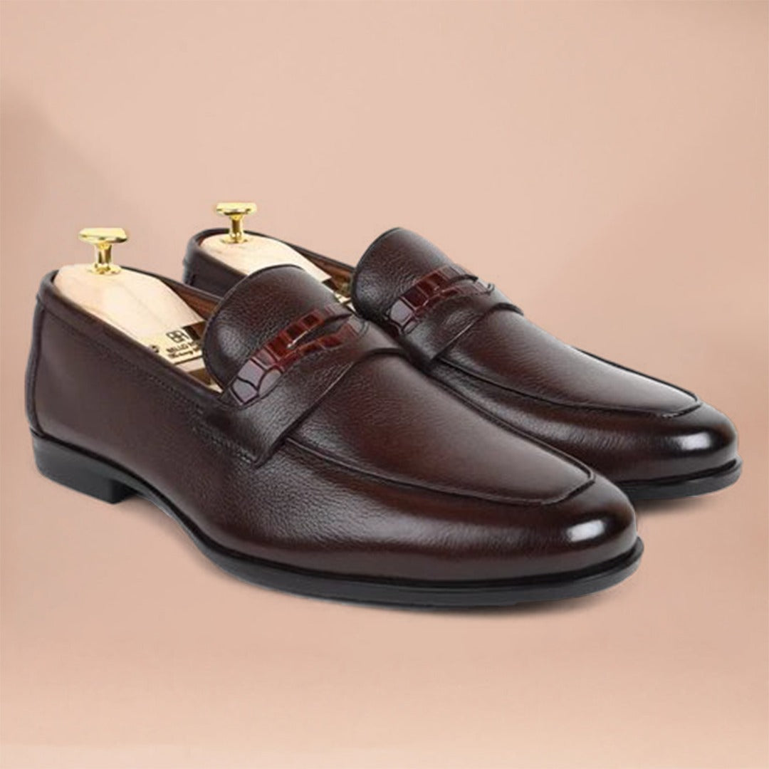 Piel Cuero Men’s Dark Brown Pebble‑Grain Leather Penny Loafers