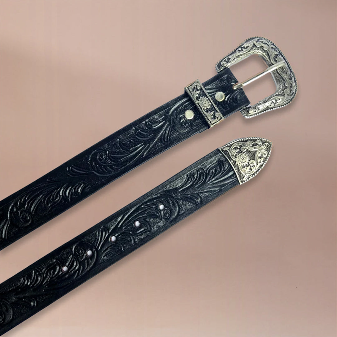 Piel Cuero Western Belts | Handcrafted Tooled Leather Cowboy Belts Black