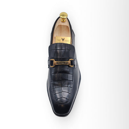 Piel Cuero Handmade Black Crocodile Loafers | Genuine Leather Shoes for Men