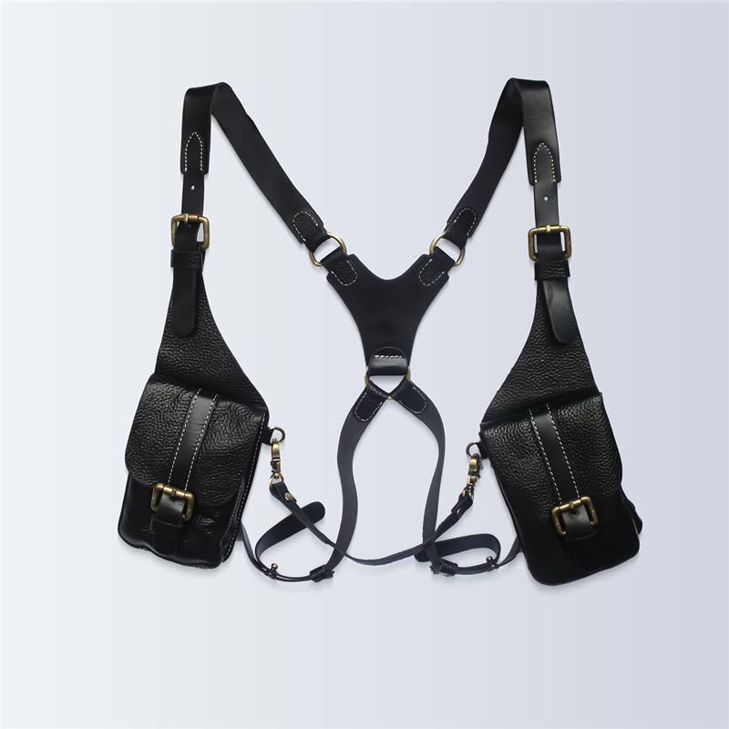 Handcrafted Leather Shoulder Harness Utility Bag by Piel Cuero Black