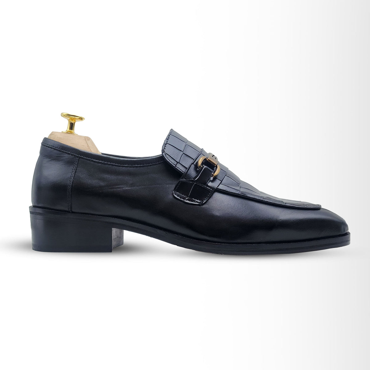 Bashwood Handmade Black Embossed Leather Croc. Style Loafers Danielle in Black Embossed Croc main image 3