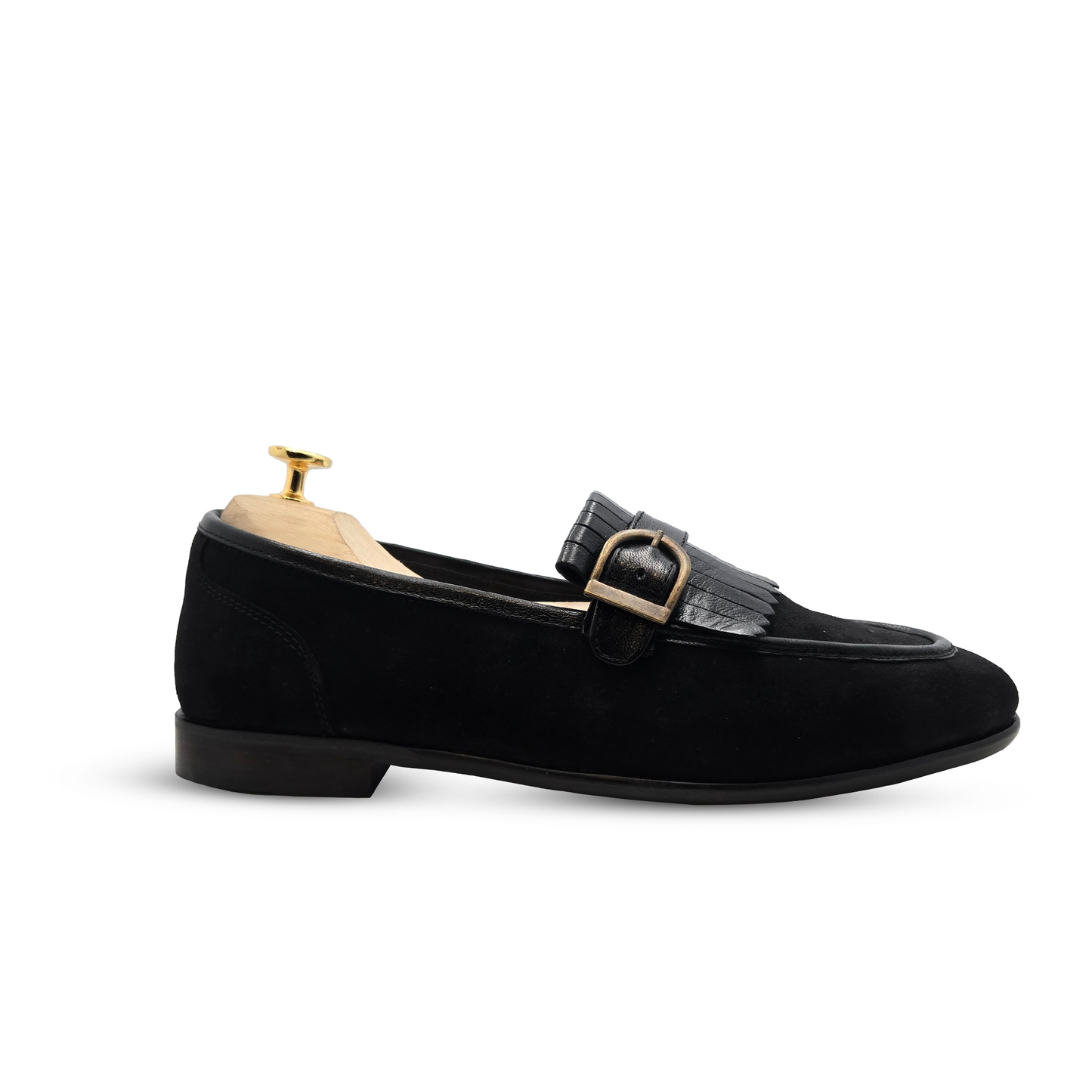Men's Genuine Leather & Suede Fringe Tassel Loafers - Black Dress Slip-Ons
