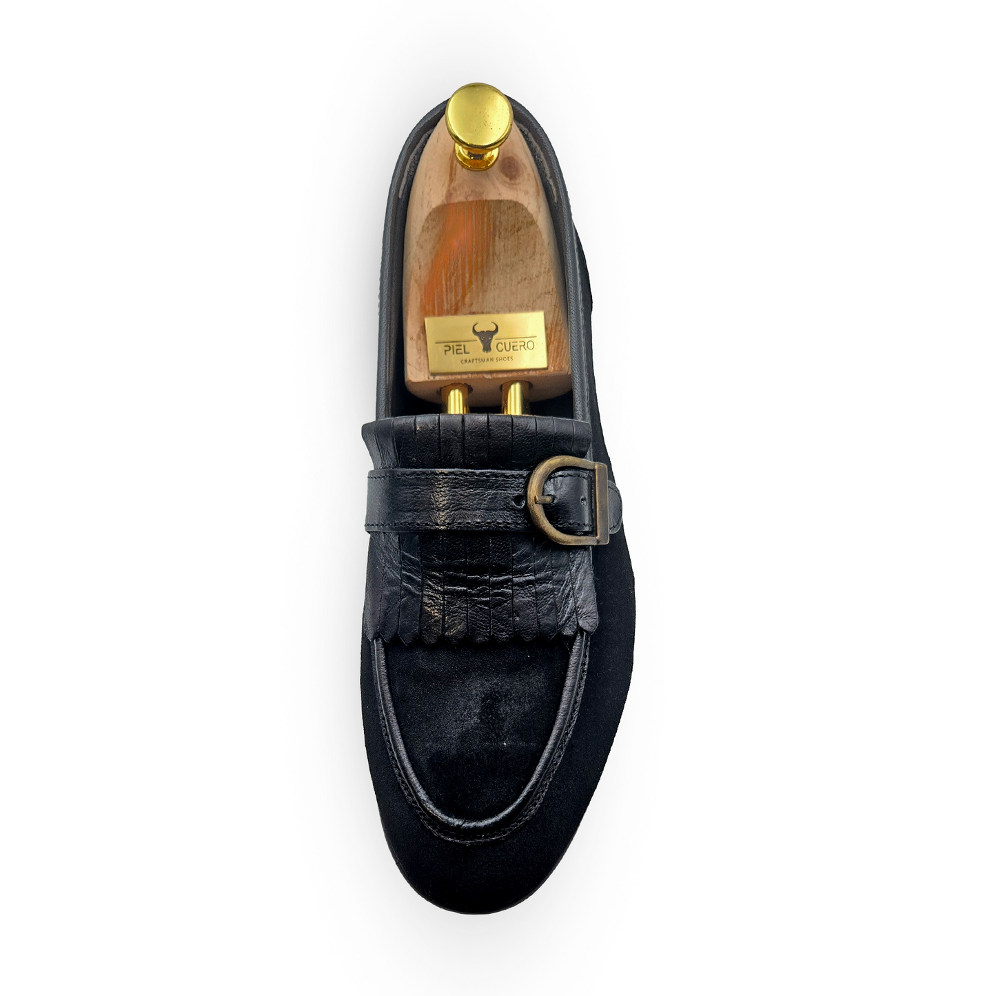 Men's Genuine Leather & Suede Fringe Tassel Loafers - Black Dress Slip-Ons