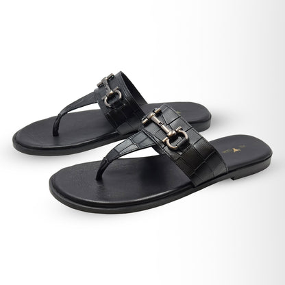 Piel Cuero Men's Handcrafted Black Leather Slippers