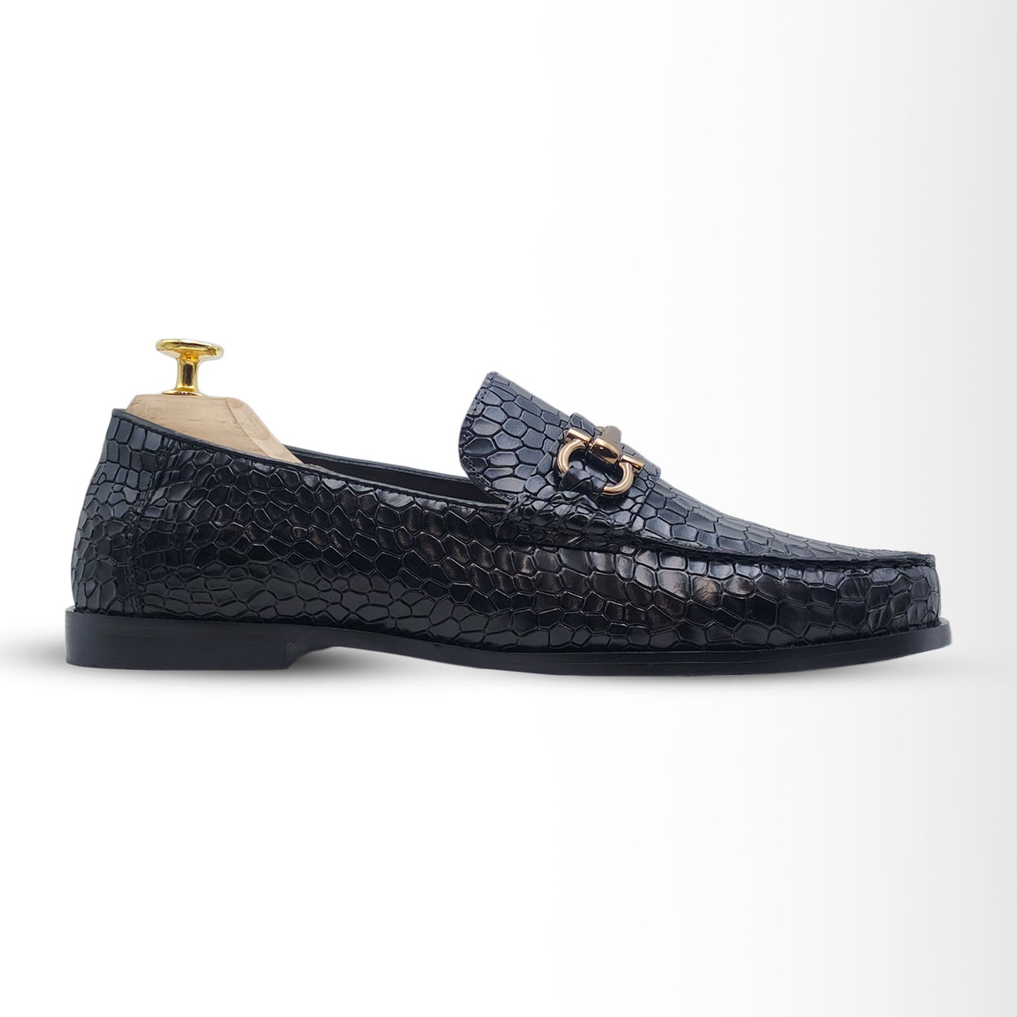 Piel Cuero Black Croc-Embossed Genuine Leather Horsebit Loafers - Men' Piel Cuero Black Croc-Embossed Genuine Leather Horsebit Loafers - Men'
