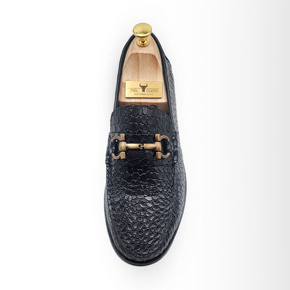 Piel Cuero Black Croc-Embossed Genuine Leather Horsebit Loafers - Men' Piel Cuero Black Croc-Embossed Genuine Leather Horsebit Loafers - Men'