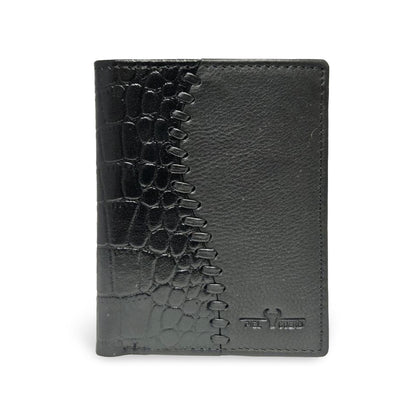 Piel Cuero Premium Black Leather Men's Bifold Wallet with Croc Texture, Card Slots & ID Window