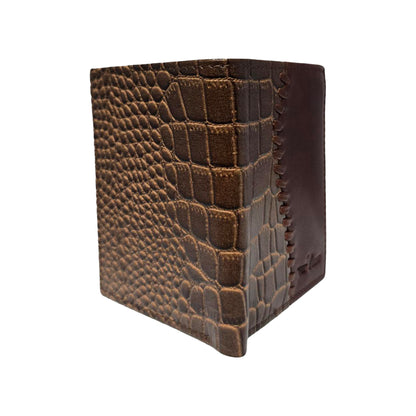 Piel Cuero Men's Brown Genuine Leather Wallet with Crocodile Embossed Texture