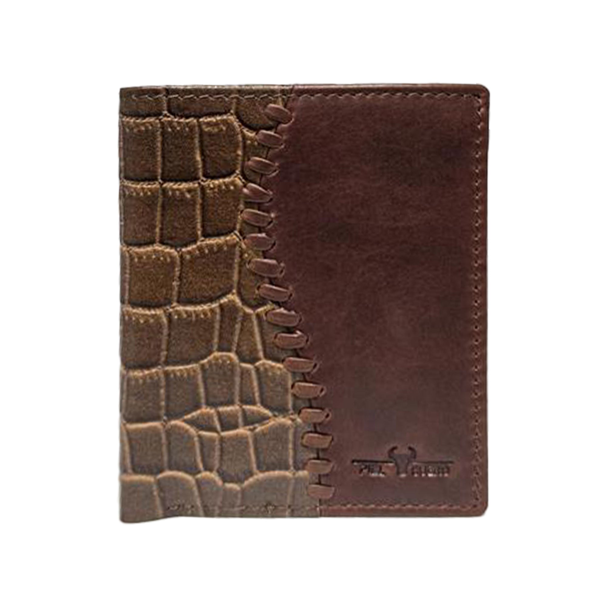 Piel Cuero Men's Brown Genuine Leather Wallet with Crocodile Embossed Texture