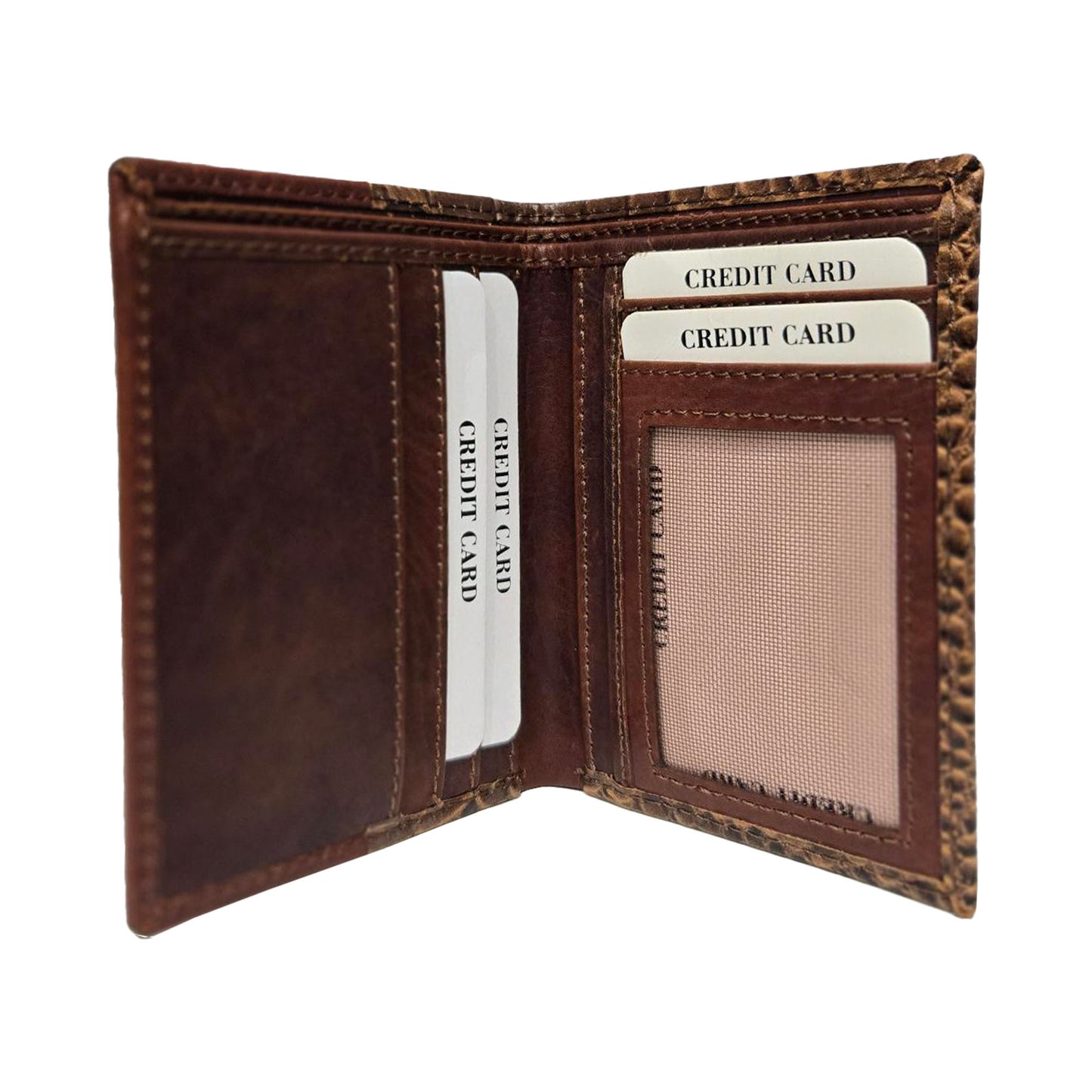 Piel Cuero Men's Brown Genuine Leather Wallet with Crocodile Embossed Texture