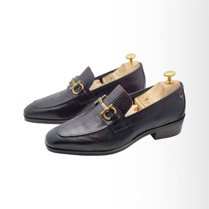 Men's Dark Brown Textured Leather Loafers with Gold Buckle by Piel Cuero