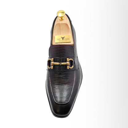 Men's Dark Brown Textured Leather Loafers with Gold Buckle by Piel Cuero