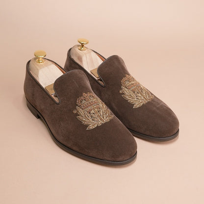 Piel Cuero Dark Brown Palm Tree Embroidered Loafers for Men – Premium Slip-On Shoes