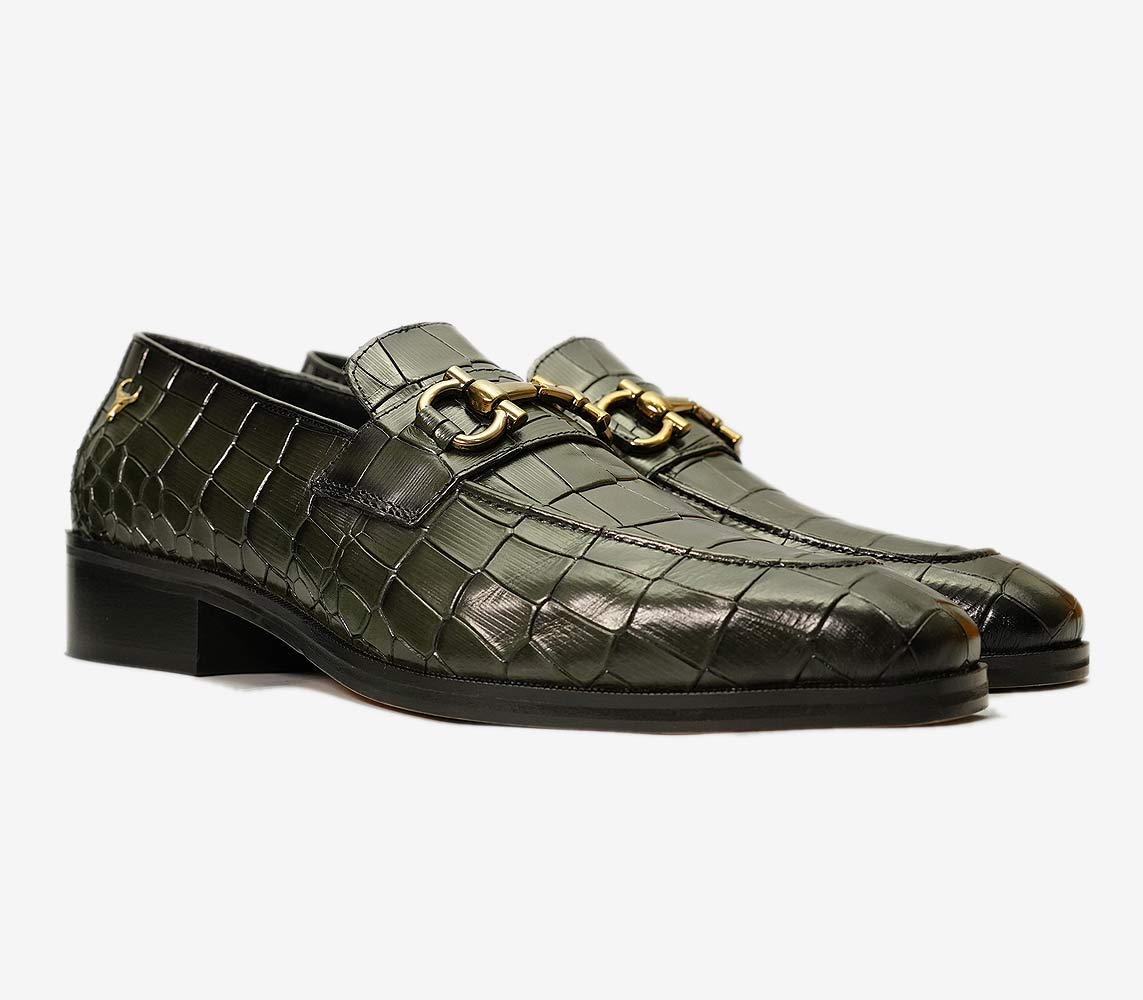 Elegant Green leather loafers