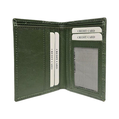 Piel Cuero Green Croc-Embossed Genuine Leather Wallet for Men | Bifold with ID Window