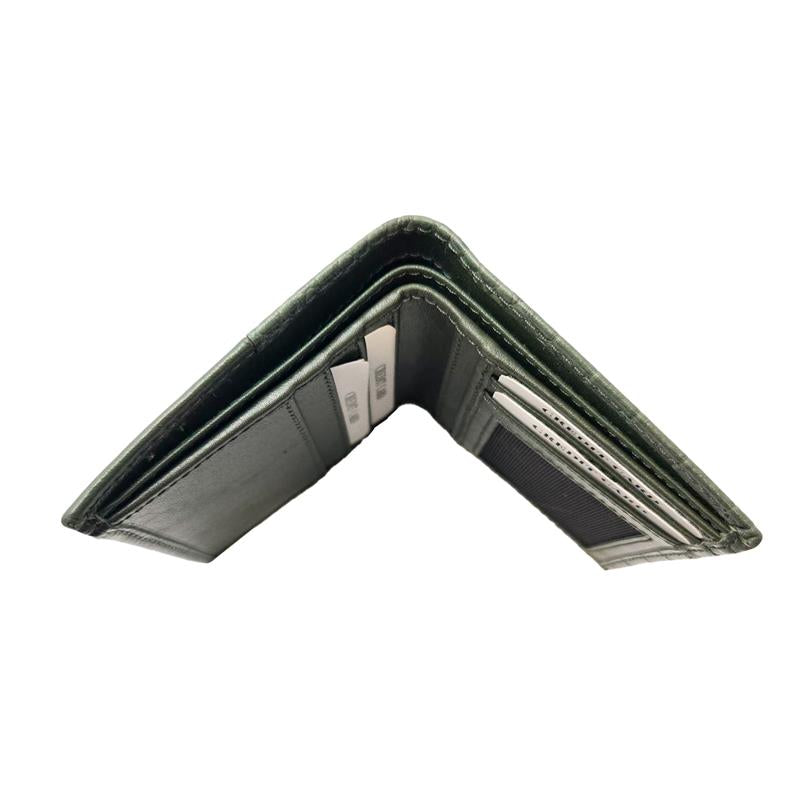 Piel Cuero Green Croc-Embossed Genuine Leather Wallet for Men | Bifold with ID Window