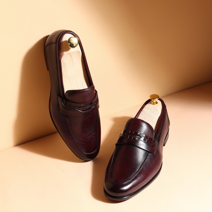 Piel Cuero Men’s Dark Brown Pebble‑Grain Leather Penny Loafers