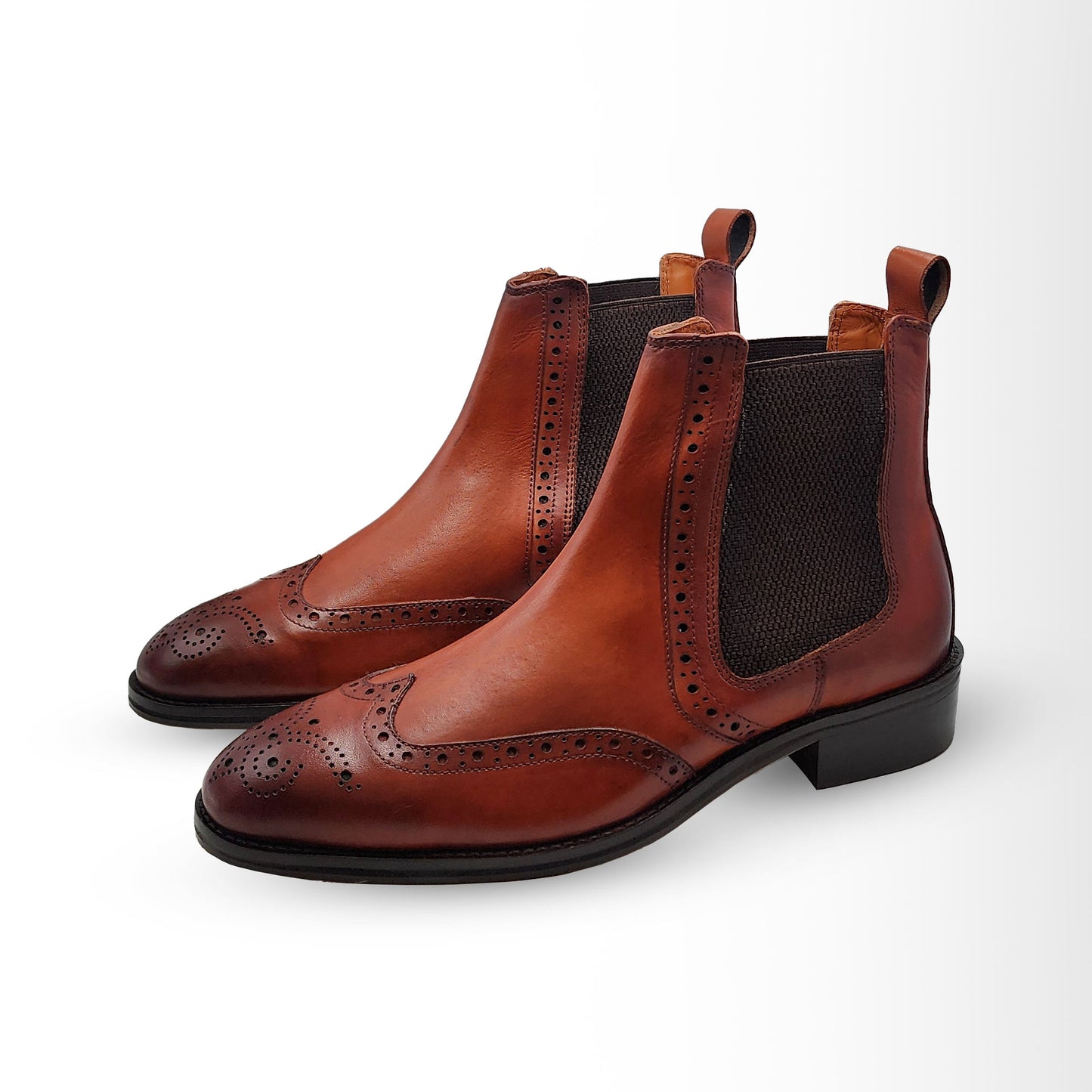 Men's Genuine Leather Chelsea Boots with Brogue Detailing | Piel Cuero
