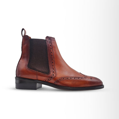 Men's Genuine Leather Chelsea Boots with Brogue Detailing | Piel Cuero
