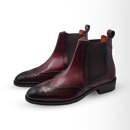 Burgundy Brogue Chelsea Boots | Red Sole Leather
