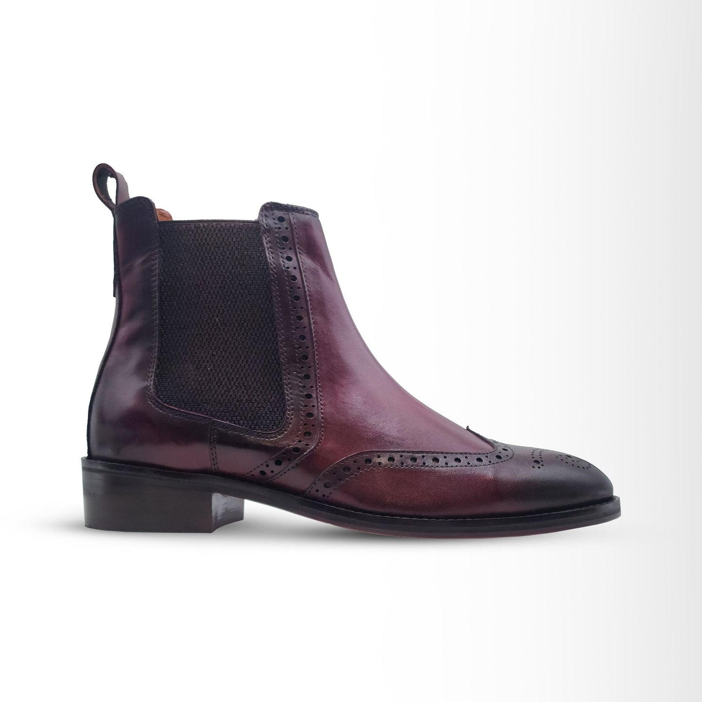 Burgundy Brogue Chelsea Boots | Red Sole Leather