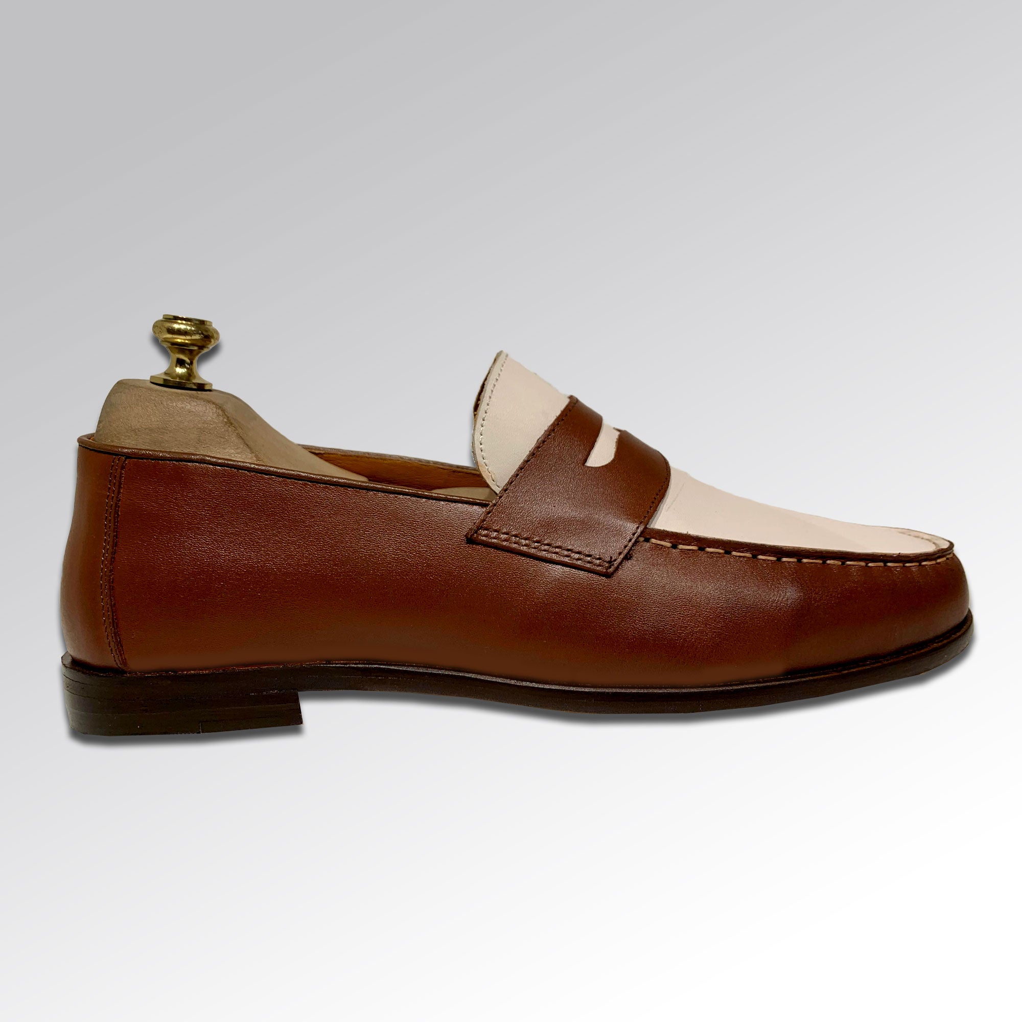 Piel Cuero Two-Tone Genuine Leather Penny Loafers - Men's Dress Shoes Brown-White