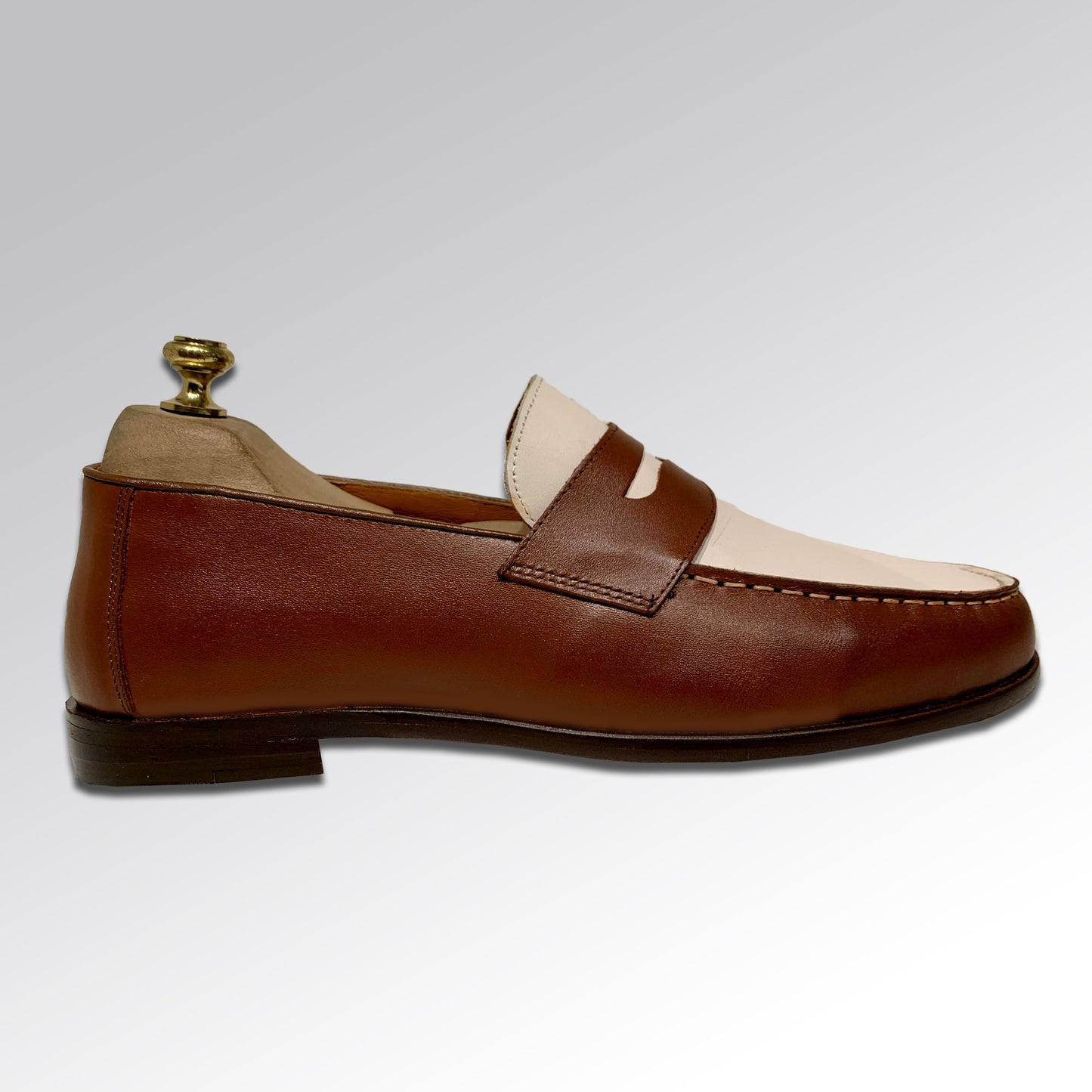 Piel Cuero Two-Tone Genuine Leather Penny Loafers - Men's Dress Shoes Brown-White