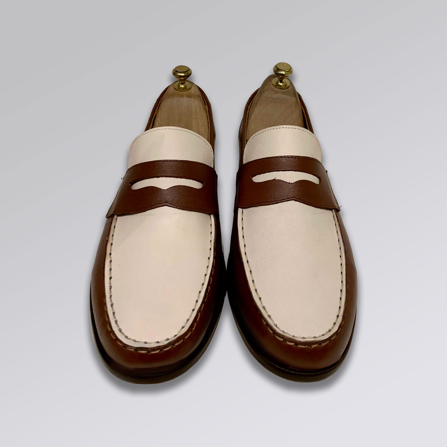 Piel Cuero Two-Tone Genuine Leather Penny Loafers - Men's Dress Shoes Brown-White