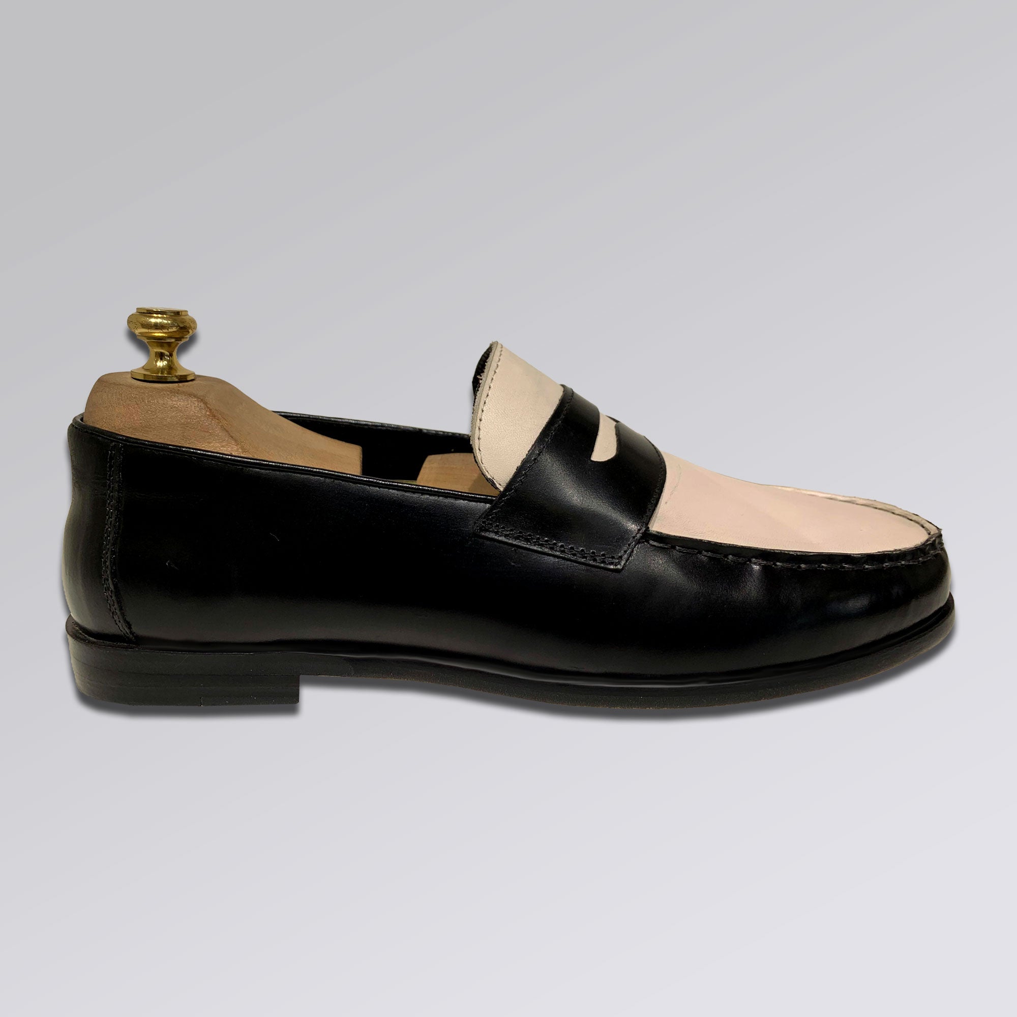 Piel Cuero Two-Tone Genuine Leather Penny Loafers - Men's Dress Shoes Black-White