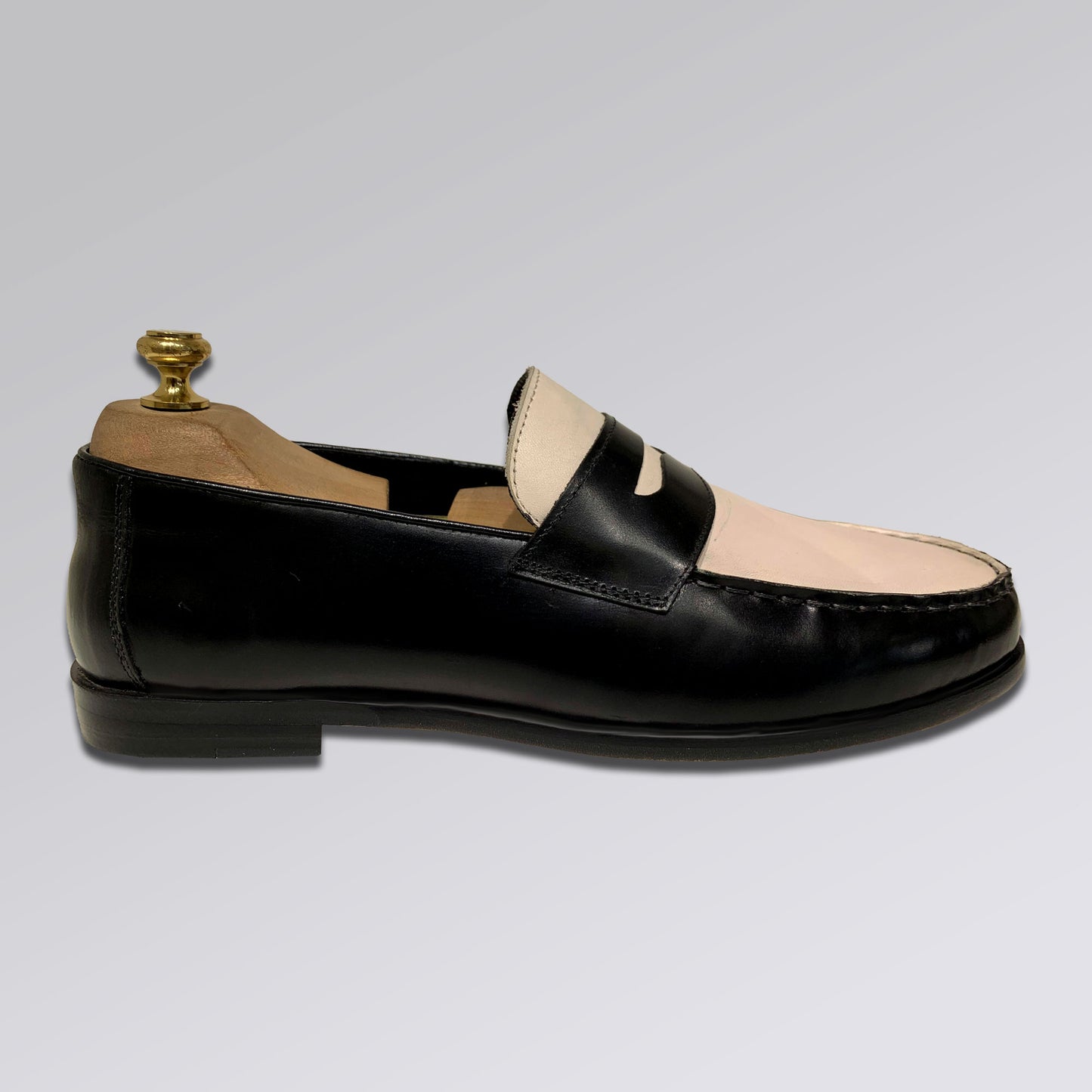 Piel Cuero Two-Tone Genuine Leather Penny Loafers - Men's Dress Shoes Black-White