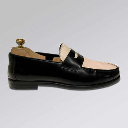 Piel Cuero Two-Tone Genuine Leather Penny Loafers - Men's Dress Shoes Black-White