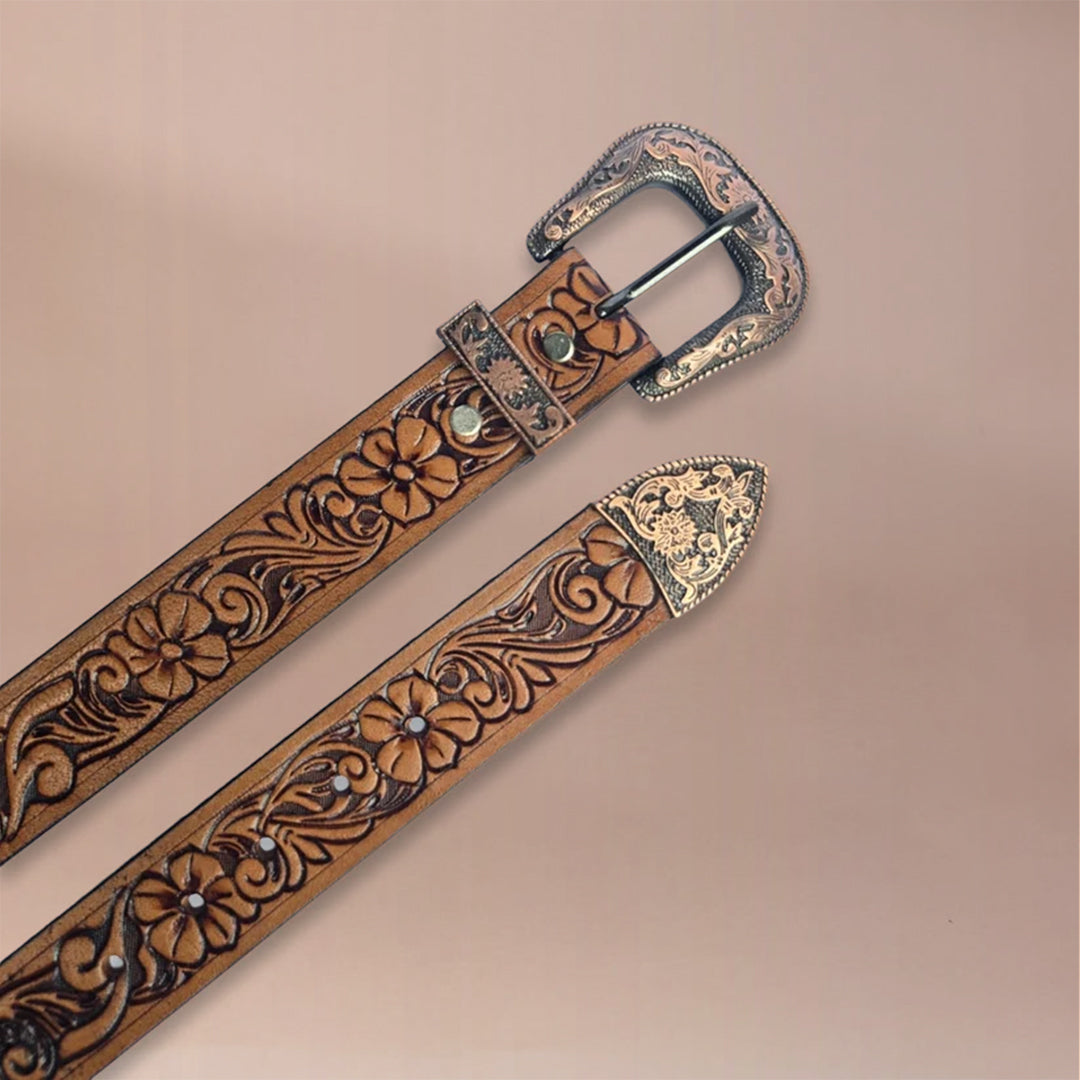 Piel Cuero Western Belts | Handcrafted Tooled Leather Cowboy Belts Tan