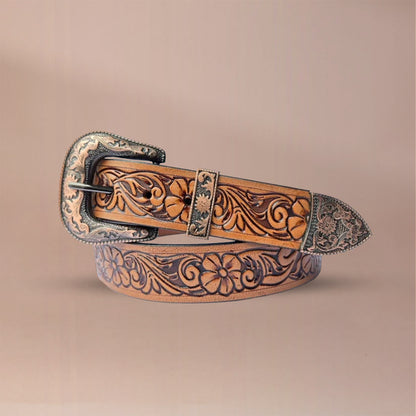 Piel Cuero Western Belts | Handcrafted Tooled Leather Cowboy Belts Tan