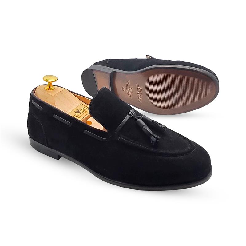 Black Suede Tassel Loafers - Piel Cuero Men's Leather Shoes