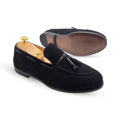 Black Suede Tassel Loafers - Piel Cuero Men's Leather Shoes