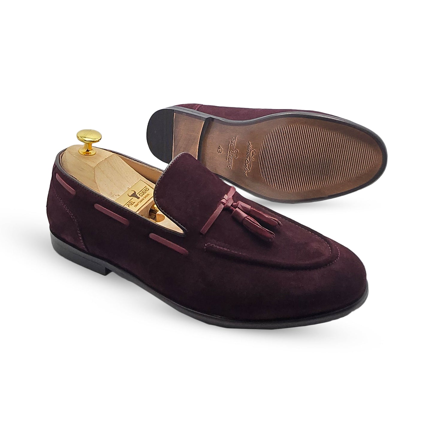 Men's Handcrafted Luxury Burgundy Suede Loafers with Tassels